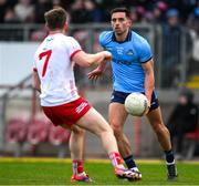 23 March 2025; Niall Scully of Dublin in action against Kieran McGeary of Tyrone during the Allianz Football League Division 1 match between Tyrone and Dublin at O'Neills Healy Park in Omagh, Tyrone. Photo by Ray McManus/Sportsfile