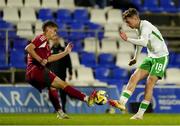 24 March 2025; Mason Melia of Republic of Ireland in action against Laszlo Vingler of Hungary during the U21 International Friendly match between Republic of Ireland and Hungary at Pinatar Arena in Murcia, Spain. Photo by Manu Reino/Sportsfile