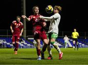 24 March 2025; Harry Vaughan of Republic of Ireland in action against Rajmund Toth of Hungary during the U21 International Friendly match between Republic of Ireland and Hungary at Pinatar Arena in Murcia, Spain. Photo by Manu Reino/Sportsfile