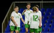 24 March 2025; Mason Melia of Republic of Ireland, centre, celebrates with team-mates after scoring his side's first goal, from a penalty, during the U21 International Friendly match between Republic of Ireland and Hungary at Pinatar Arena in Murcia, Spain. Photo by Manu Reino/Sportsfile