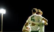 24 March 2025; Republic of Ireland players celebrate with team-mate Conor McManus, 6, after he scored their side's third goal during the U21 International Friendly match between Republic of Ireland and Hungary at Pinatar Arena in Murcia, Spain. Photo by Manu Reino/Sportsfile