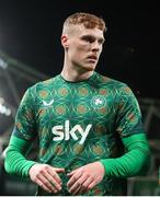 23 March 2025; Jake O'Brien of Republic of Ireland before the UEFA Nations League B/C Play-off 2nd Leg match between Republic of Ireland and Bulgaria at the Aviva Stadium in Dublin. Photo by Michael P Ryan/Sportsfile