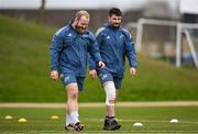 25 March 2025; Jeremy Loughman, left, and John Hodnett during a Munster Rugby squad training session at the University of Limerick in Limerick. Photo by Shauna Clinton/Sportsfile