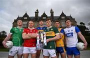 25 March 2025; Footballers, from left, Limerick vice captain Barry Coleman, Cork captain Brian Hurley, Tipperary captain Steven O’Brien, Kerry captain Gavin White, Alan Sweeney of Clare and Waterford captain Conor Murray at the launch of the Munster GAA Senior Hurling and Football Championship 2025 at Muckross House in Killarney, Kerry. Photo by Brendan Moran/Sportsfile