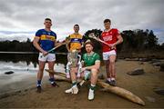 25 March 2025; Hurlers, from left, Tipperary captain Ronan Maher, Ryan Taylor of Clare, Limerick captain Cian Lynch and Alan Connolly of Cork at the launch of the Munster GAA Senior Hurling and Football Championship 2025 at Muckross House in Killarney, Kerry. Photo by Brendan Moran/Sportsfile
