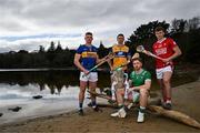 25 March 2025; Hurlers, from left, Tipperary captain Ronan Maher, Ryan Taylor of Clare, Limerick captain Cian Lynch and Alan Connolly of Cork at the launch of the Munster GAA Senior Hurling and Football Championship 2025 at Muckross House in Killarney, Kerry. Photo by Brendan Moran/Sportsfile