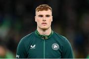 23 March 2025; Jake O'Brien of Republic of Ireland before the UEFA Nations League B/C Play-off 2nd Leg match between Republic of Ireland and Bulgaria at the Aviva Stadium in Dublin. Photo by Stephen McCarthy/Sportsfile