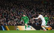 23 March 2025; Mikey Johnston of Republic of Ireland during the UEFA Nations League B/C Play-off 2nd Leg match between Republic of Ireland and Bulgaria at the Aviva Stadium in Dublin. Photo by Stephen McCarthy/Sportsfile