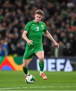 23 March 2025; Evan Ferguson of Republic of Ireland before the UEFA Nations League B/C Play-off 2nd Leg match between Republic of Ireland and Bulgaria at the Aviva Stadium in Dublin. Photo by Stephen McCarthy/Sportsfile