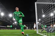 23 March 2025; Adam Idah of Republic of Ireland celebrates after scoring his side's second goal during the UEFA Nations League B/C Play-off 2nd Leg match between Republic of Ireland and Bulgaria at the Aviva Stadium in Dublin. Photo by Stephen McCarthy/Sportsfile