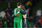 23 March 2025; Sinclair Armstrong and Jimmy Dunne of Republic of Ireland after the UEFA Nations League B/C Play-off 2nd Leg match between Republic of Ireland and Bulgaria at the Aviva Stadium in Dublin. Photo by Stephen McCarthy/Sportsfile