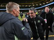 23 March 2025; Republic of Ireland head coach Heimir Hallgrimsson with team doctor Sean Carmody after the UEFA Nations League B/C Play-off 2nd Leg match between Republic of Ireland and Bulgaria at the Aviva Stadium in Dublin. Photo by Stephen McCarthy/Sportsfile