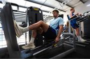 27 March 2025; Ross Byrne and Ciarán Frawley, right, during a Leinster Rugby squad gym session in Durban, South Africa. Photo by Shaun Roy/Sportsfile