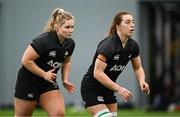 27 March 2025; Claire Boles, right, and Sadhbh McGrath during an Ireland Women's Rugby squad training session at the IRFU High Performance Centre in Dublin. Photo by Seb Daly/Sportsfile