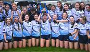 27 March 2025; Mount St Michael captain Siomha McNulty lifts the cup after their side's victory in the Lidl LGFA PPS All-Ireland Senior B final match between Eureka Secondary School of Kells in Meath and Mount St Michael of Claremorris in Mayo at St Brigid's GAA in Roscommon. Photo by Piaras Ó Mídheach/Sportsfile
