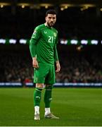 23 March 2025; Mikey Johnston of Republic of Ireland during the UEFA Nations League B/C Play-off 2nd Leg match between Republic of Ireland and Bulgaria at the Aviva Stadium in Dublin. Photo by Ben McShane/Sportsfile