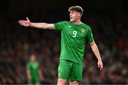 23 March 2025; Evan Ferguson of Republic of Ireland during the UEFA Nations League B/C Play-off 2nd Leg match between Republic of Ireland and Bulgaria at the Aviva Stadium in Dublin. Photo by Ben McShane/Sportsfile