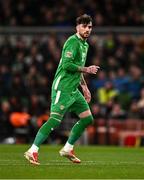 23 March 2025; Troy Parrott of Republic of Ireland during the UEFA Nations League B/C Play-off 2nd Leg match between Republic of Ireland and Bulgaria at the Aviva Stadium in Dublin. Photo by Ben McShane/Sportsfile