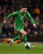 23 March 2025; Mikey Johnston of Republic of Ireland during the UEFA Nations League B/C Play-off 2nd Leg match between Republic of Ireland and Bulgaria at the Aviva Stadium in Dublin. Photo by Ben McShane/Sportsfile