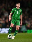 23 March 2025; Josh Cullen of Republic of Ireland during the UEFA Nations League B/C Play-off 2nd Leg match between Republic of Ireland and Bulgaria at the Aviva Stadium in Dublin. Photo by Ben McShane/Sportsfile