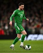 23 March 2025; Mikey Johnston of Republic of Ireland during the UEFA Nations League B/C Play-off 2nd Leg match between Republic of Ireland and Bulgaria at the Aviva Stadium in Dublin. Photo by Ben McShane/Sportsfile