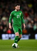 23 March 2025; Mikey Johnston of Republic of Ireland during the UEFA Nations League B/C Play-off 2nd Leg match between Republic of Ireland and Bulgaria at the Aviva Stadium in Dublin. Photo by Ben McShane/Sportsfile