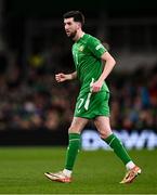 23 March 2025; Finn Azaz of Republic of Ireland during the UEFA Nations League B/C Play-off 2nd Leg match between Republic of Ireland and Bulgaria at the Aviva Stadium in Dublin. Photo by Ben McShane/Sportsfile