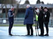 28 March 2025; Waterford manager Keith Long is interviewed by LOITV before the SSE Airtricity Men's Premier Division match between Waterford and St Patrick's Athletic at the Regional Sports Centre in Waterford. Photo by Michael P Ryan/Sportsfile