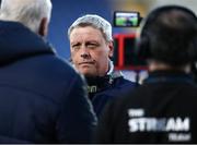 28 March 2025; Waterford manager Keith Long is interviewed by LOITV before the SSE Airtricity Men's Premier Division match between Waterford and St Patrick's Athletic at the Regional Sports Centre in Waterford. Photo by Michael P Ryan/Sportsfile
