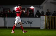 28 March 2025; Cian Kavanagh of Sligo Rovers leaves the pitch after being sent off during the SSE Airtricity Men's Premier Division match between Sligo Rovers and Shelbourne at The Showgrounds in Sligo. Photo by Seb Daly/Sportsfile