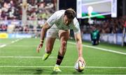 28 March 2025; Jacob Stockdale of Ulster scores his side's fourth try during the United Rugby Championship match between Ulster and DHL Stormers at the Kingspan Stadium in Belfast. Photo by John Dickson/Sportsfile