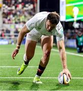 28 March 2025; Jacob Stockdale of Ulster scores his side's fourth try during the United Rugby Championship match between Ulster and DHL Stormers at the Kingspan Stadium in Belfast. Photo by John Dickson/Sportsfile