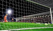28 March 2025; Bohemians goalkeeper James Talbot reacts after being beaten for Galway United's second goal, scored by Moses Dyer, during the SSE Airtricity Men's Premier Division match between Bohemians and Galway United at Dalymount Park in Dublin. Photo by Thomas Flinkow/Sportsfile