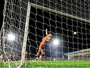 28 March 2025; Bohemians goalkeeper James Talbot is beaten for Galway United's second goal, scored by Moses Dyer, during the SSE Airtricity Men's Premier Division match between Bohemians and Galway United at Dalymount Park in Dublin. Photo by Thomas Flinkow/Sportsfile