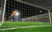 28 March 2025; Bohemians goalkeeper James Talbot is beaten for Galway United's second goal, scored by Moses Dyer, during the SSE Airtricity Men's Premier Division match between Bohemians and Galway United at Dalymount Park in Dublin. Photo by Thomas Flinkow/Sportsfile