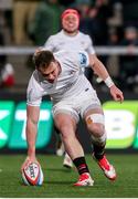28 March 2025; Zac Ward of Ulster scores their sides fifth try during the United Rugby Championship match between Ulster and DHL Stormers at the Kingspan Stadium in Belfast. Photo by John Dickson/Sportsfile