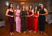 28 March 2025; DCU Dóchas Éireann players, from left to right, Hannah McGinnis, Sarah Reynolds, Niamh Donlon, Robyn Murray, Clodagh Lohan and Emma Duggan with their AIG Ladies HEC All-Stars 2025 award at the 2025 AIG Ladies HEC All-Stars and Rising Stars evening, at the Dublin Bonnington Hotel. Photo by Ramsey Cardy/Sportsfile