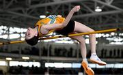 29 March 2025; Caoimhe O Connell of Lake District AC, Mayo, competes in the Girls U17 High Jump during day one of the 123.ie National Indoor Juvenile Championships at the TUS Indoor Arena in Athlone, Westmeath. Photo by Ben McShane/Sportsfile