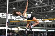 29 March 2025; Cara English of St. Abbans AC, Laois, competes in the Girls U17 High Jump during day one of the 123.ie National Indoor Juvenile Championships at the TUS Indoor Arena in Athlone, Westmeath. Photo by Ben McShane/Sportsfile