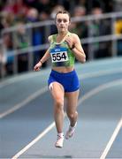 29 March 2025; Maddie O Riordan of Killarney Valley AC, Kerry, competes in the Girls U17 200m during day one of the 123.ie National Indoor Juvenile Championships at the TUS Indoor Arena in Athlone, Westmeath. Photo by Ben McShane/Sportsfile