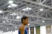 29 March 2025; Alice Kamgang of Celtic DCH AC, Dublin, before competing in the Girls U17 200m during day one of the 123.ie National Indoor Juvenile Championships at the TUS Indoor Arena in Athlone, Westmeath. Photo by Ben McShane/Sportsfile