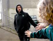 29 March 2025; Mack Hansen of Connacht is greeted by supporters as he arrives before the United Rugby Championship match between Connacht and Munster at Hastings Insurance MacHale Park in Castlebar, Mayo. Photo by Seb Daly/Sportsfile