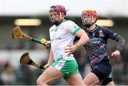 29 March 2025; Sean Glynn of London in action against Conor Murray of Mayo during the Allianz Hurling League Division 3 final match between London and Mayo at Manguard Park in Newbridge, Kildare. Photo by Thomas Flinkow/Sportsfile