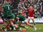 29 March 2025; Ben O'Connor of Munster celebrates during the United Rugby Championship match between Connacht and Munster at Hastings Insurance MacHale Park in Castlebar, Mayo. Photo by Seb Daly/Sportsfile
