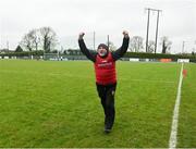 29 March 2025; Down manager Ronan Sheehan celebrates his side's fourth goal near the end of the Allianz Hurling League Division 2 final match between Down and Kildare at Grattan Park in Inniskeen, Monaghan. Photo by Daire Brennan/Sportsfile