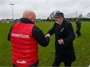 29 March 2025; Down manager Ronan Sheehan celebrates with county board secretary Seán Óg McAteer after the Allianz Hurling League Division 2 final match between Down and Kildare at Grattan Park in Inniskeen, Monaghan. Photo by Daire Brennan/Sportsfile