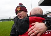 29 March 2025; Down coach Diarmuid O'Sullivan, left, and manager Ronan Sheehan celebrate after the Allianz Hurling League Division 2 final match between Down and Kildare at Grattan Park in Inniskeen, Monaghan. Photo by Daire Brennan/Sportsfile