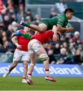 29 March 2025; Josh Ioane of Connacht in action against Ben O’Connor of Munster during the United Rugby Championship match between Connacht and Munster at Hastings Insurance MacHale Park in Castlebar, Mayo. Photo by Tyler Miller/Sportsfile