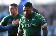 29 March 2025; Bundee Aki of Connacht reacts after the United Rugby Championship match between Connacht and Munster at Hastings Insurance MacHale Park in Castlebar, Mayo. Photo by Tyler Miller/Sportsfile