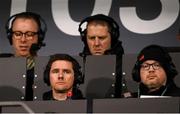 28 March 2025; BBC Radio Foyle commentators Gareth McGlynn and Oisin Langan, right, before the SSE Airtricity Men's Premier Division match between Shamrock Rovers and Derry City at Tallaght Stadium in Dublin. Photo by Stephen McCarthy/Sportsfile